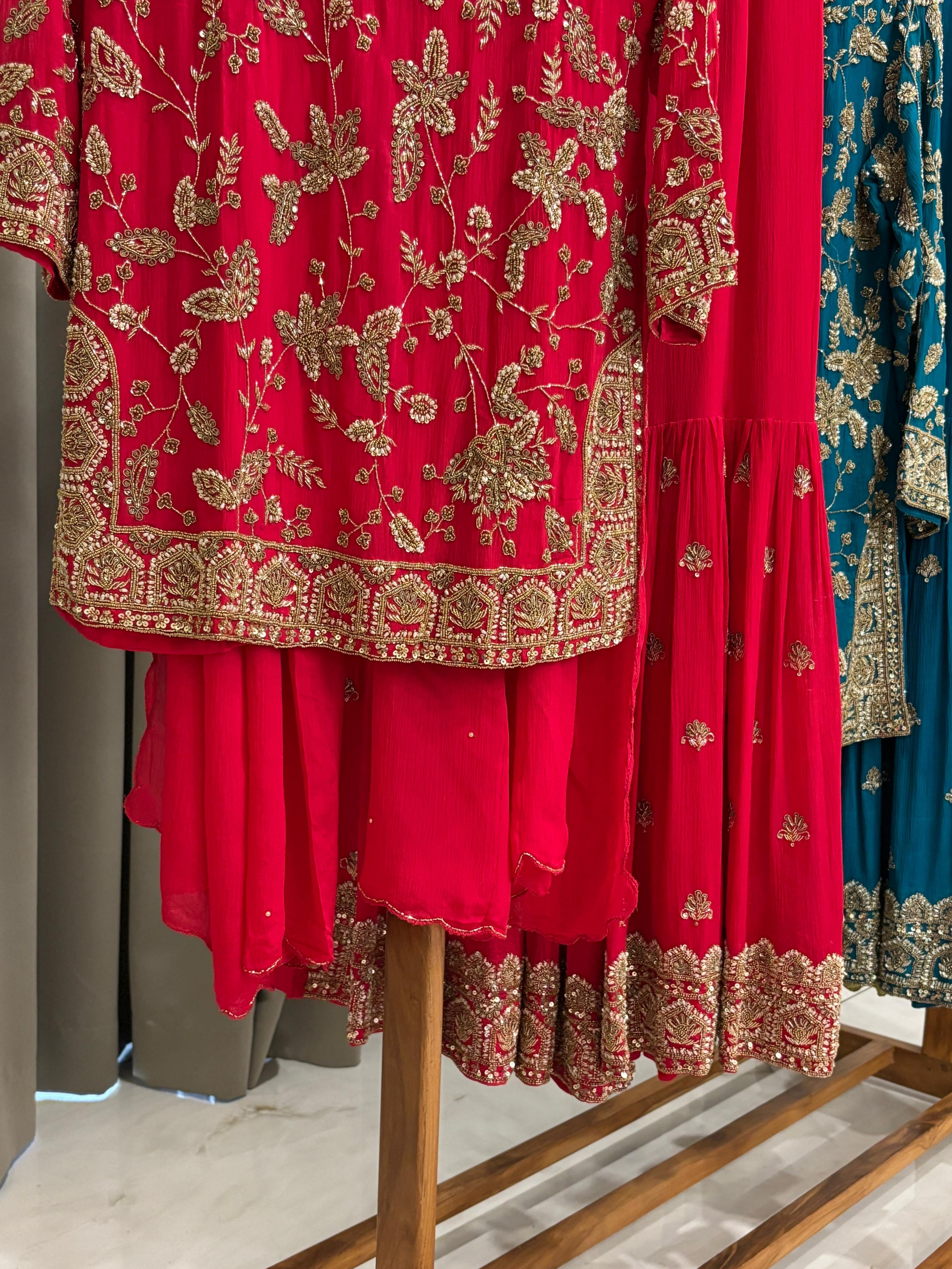 Heavy Hand-worked suit with wide sharara-7490