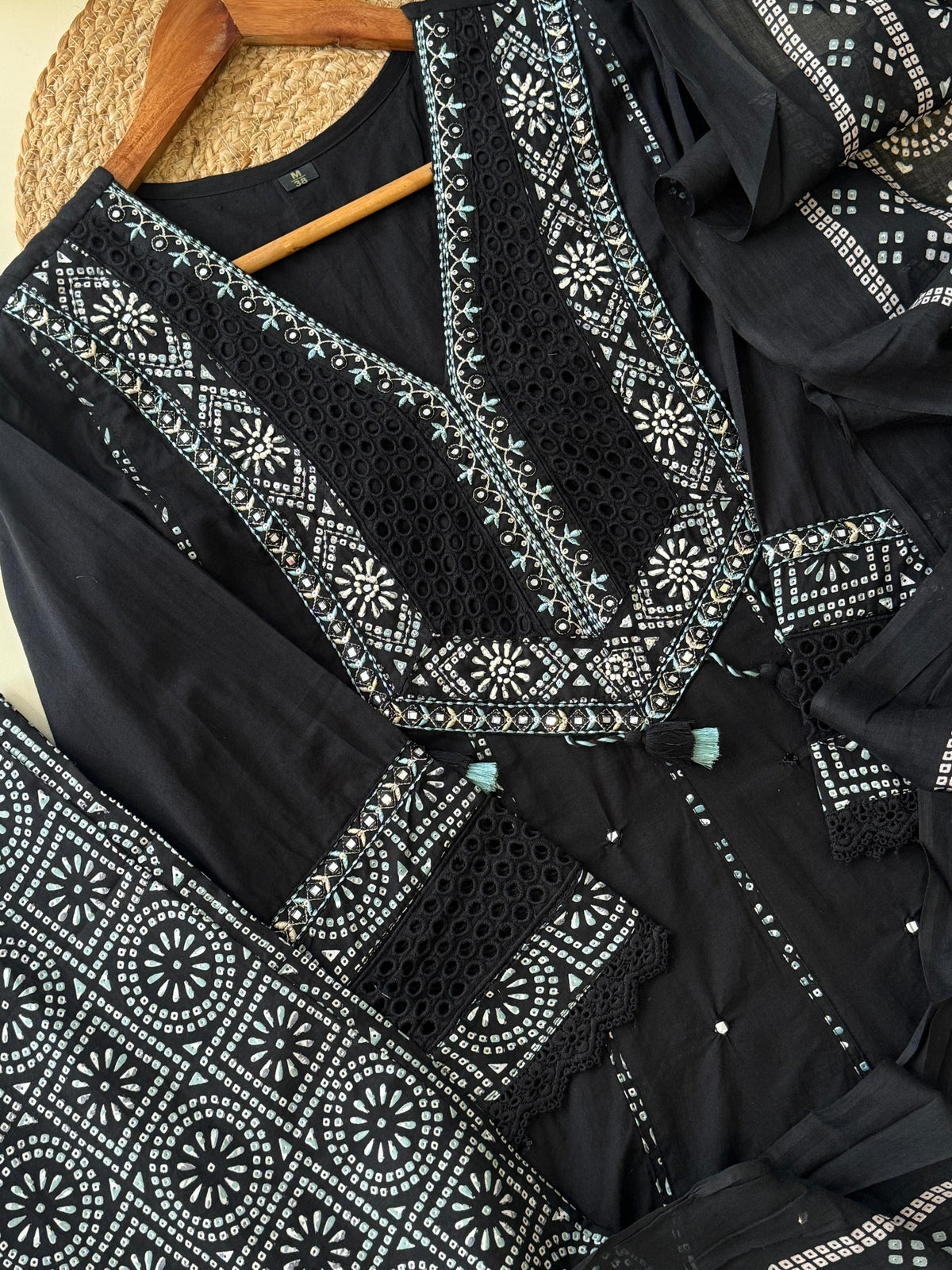 Pure cotton embroidered Anarkali suit with hackoba Detailings