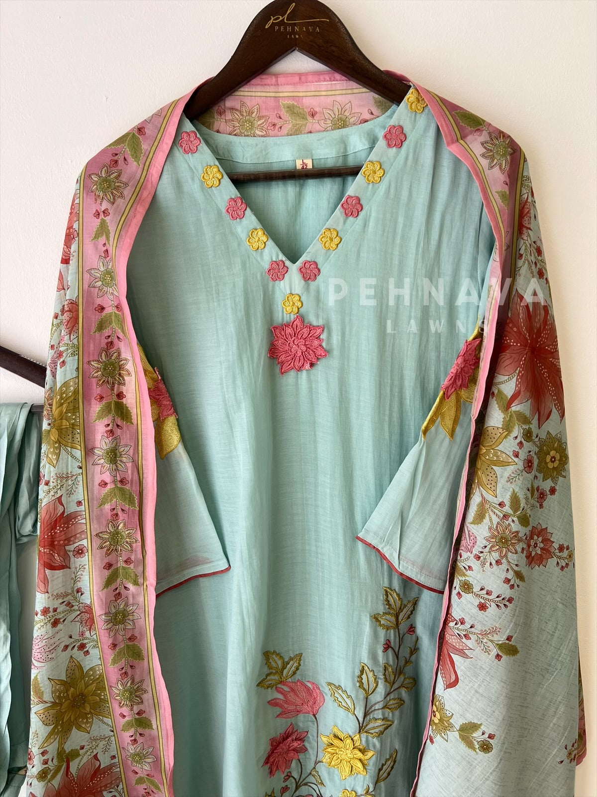 Floral Embroidered with Appliqué Chanderi Suit - Pehnava Lawns
