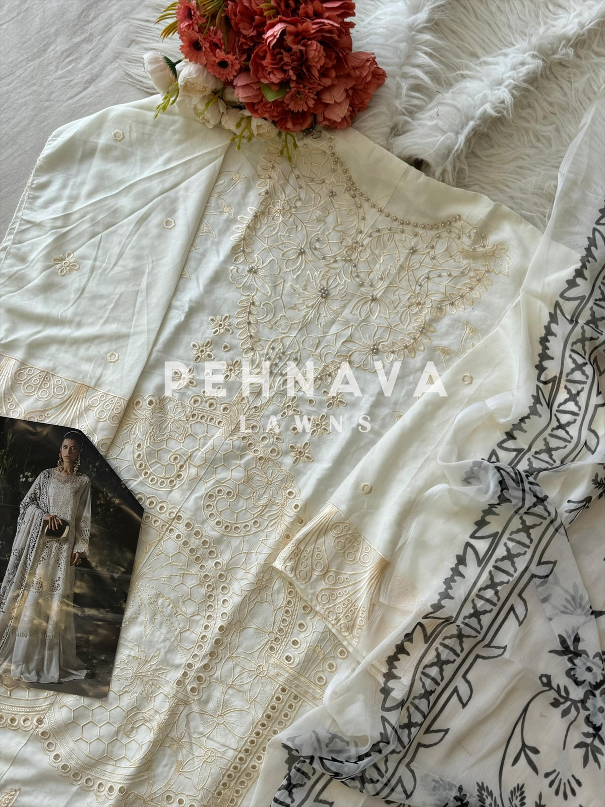 White Semi-stitched Embroidered Rayon Suit 1455