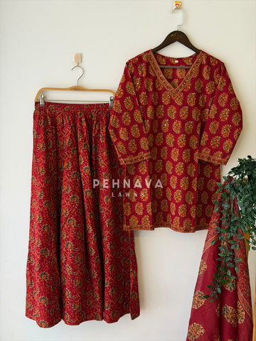 Floral Block Print Three Piece Set 6003