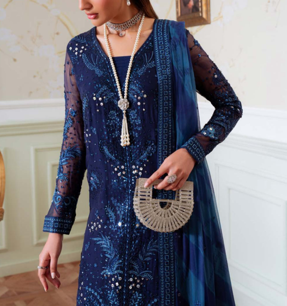 Royal Blue Net & Silk Bridal/Festive Suit
