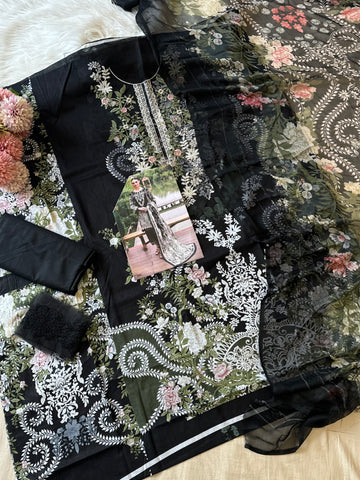 Pakistani printed cotton suit with embroidered patches -9082