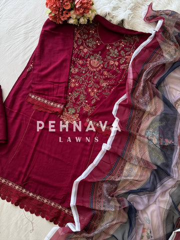 Floral Embroidered Rayon Suit