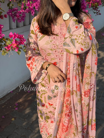 Floral embroidered cotton suit -1134