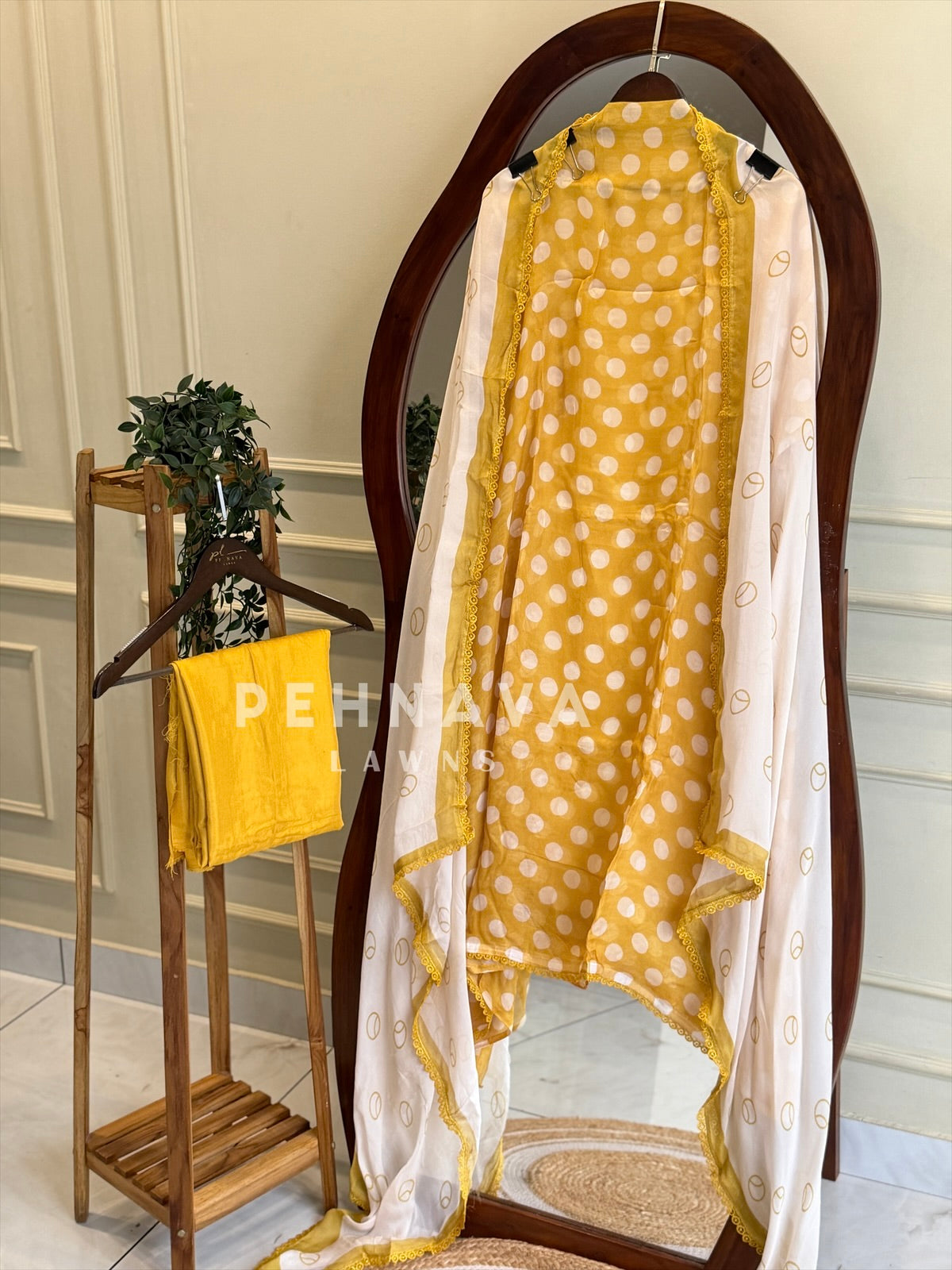 Polka Dot Unstitched Suit-3584