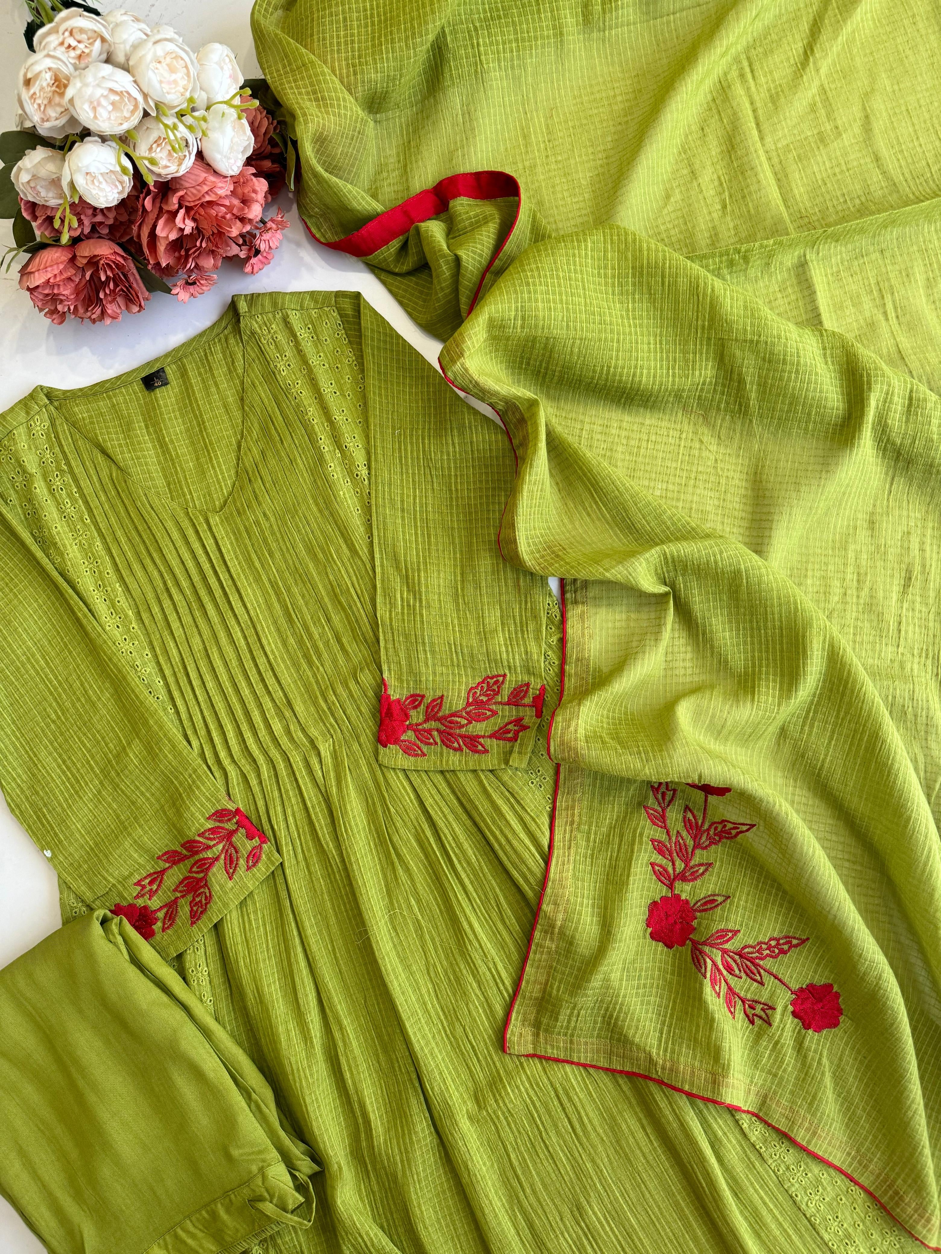 New Green Mul-Cotton Premium Suit