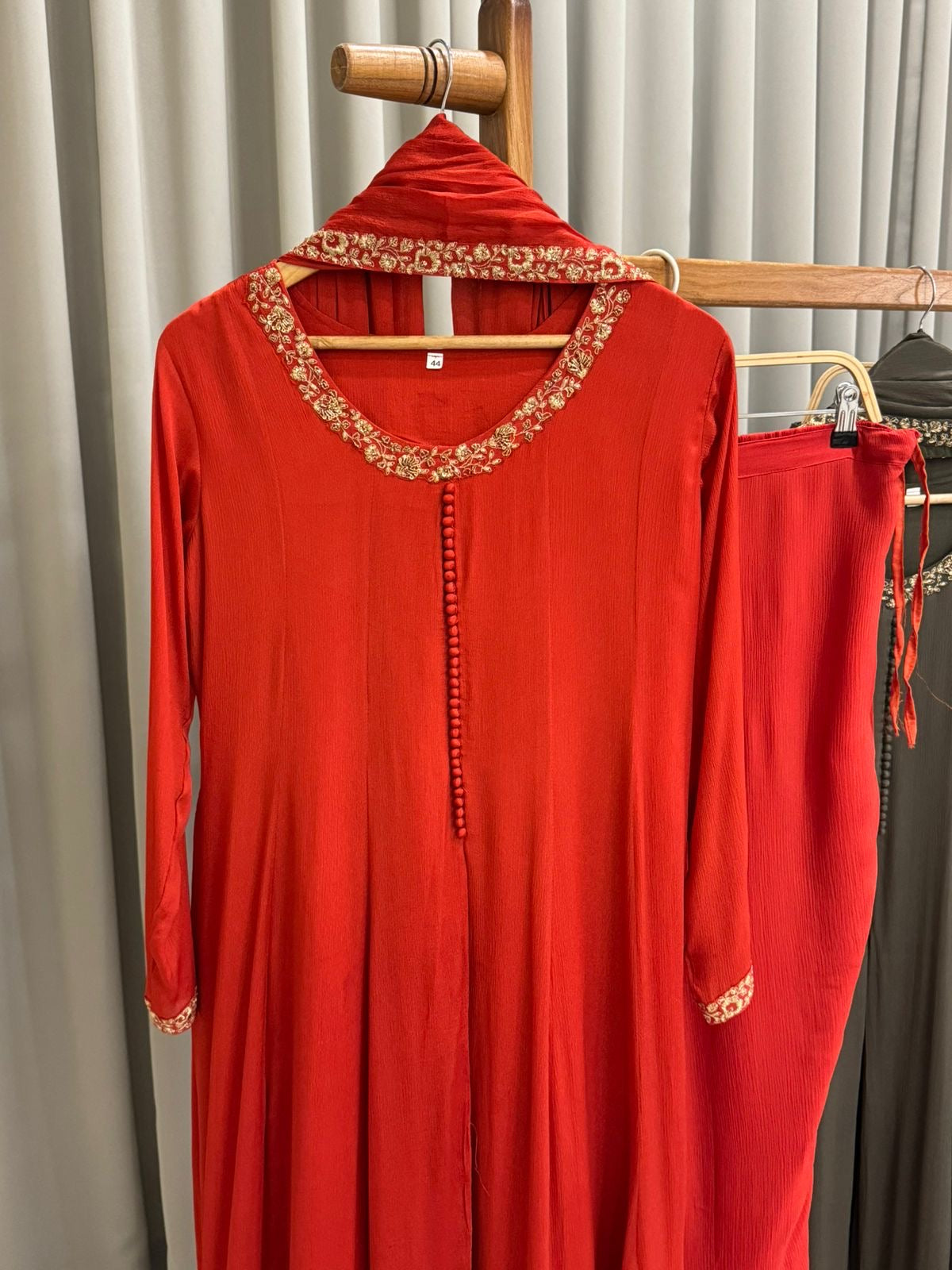 Premium Chinnon Handworked Front-slitted Anarkali suit-34681