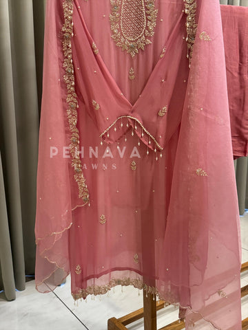 Premium Chiffon Handwork Semi-Stitched Suit - Pehnava Lawns