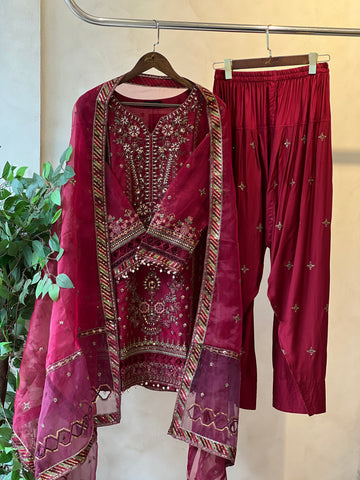 Sadabahar Organza Heavy Handworked Suit