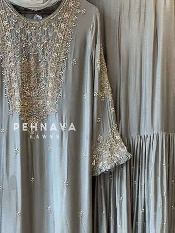 Heavily Handworked Sharara with Pure Chiffon Dupata