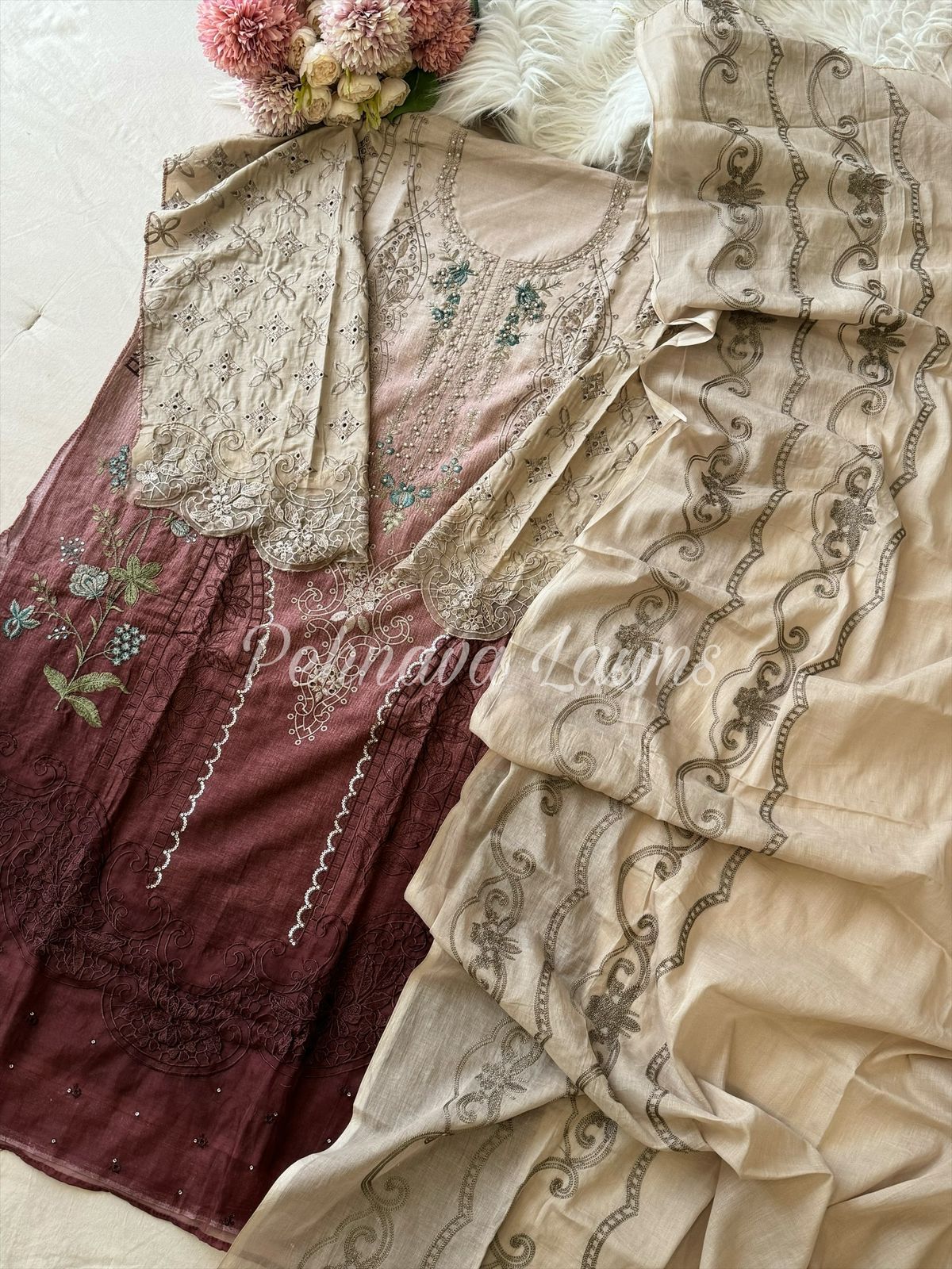 Cotton Embroidered Suit with Cotton Dupata