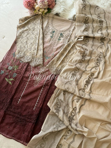 Cotton Embroidered Suit with Cotton Dupata
