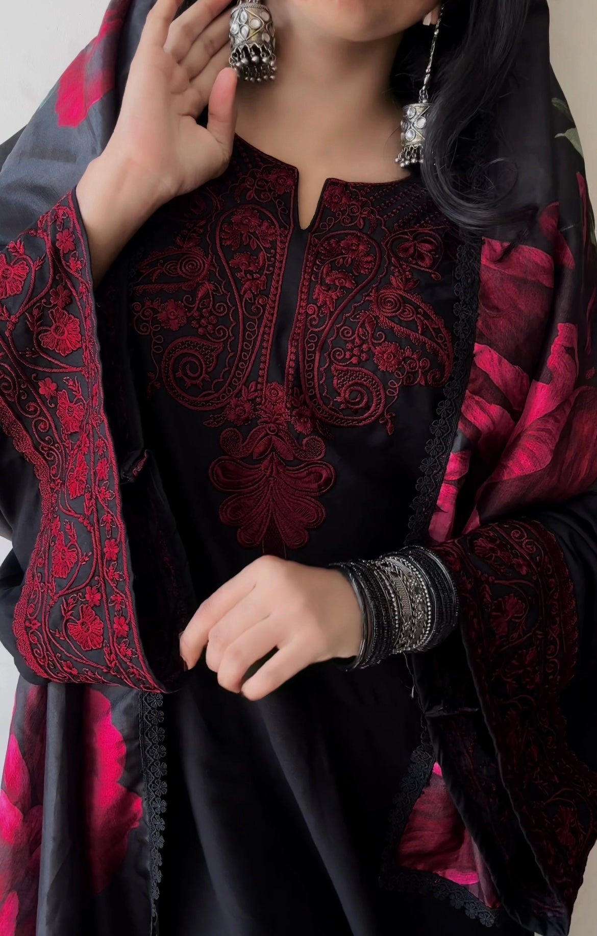 Black Bell Sleeved Pure Lawn Suit 166