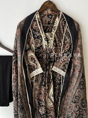 V-Neck Paisley Pattern Suit-4014