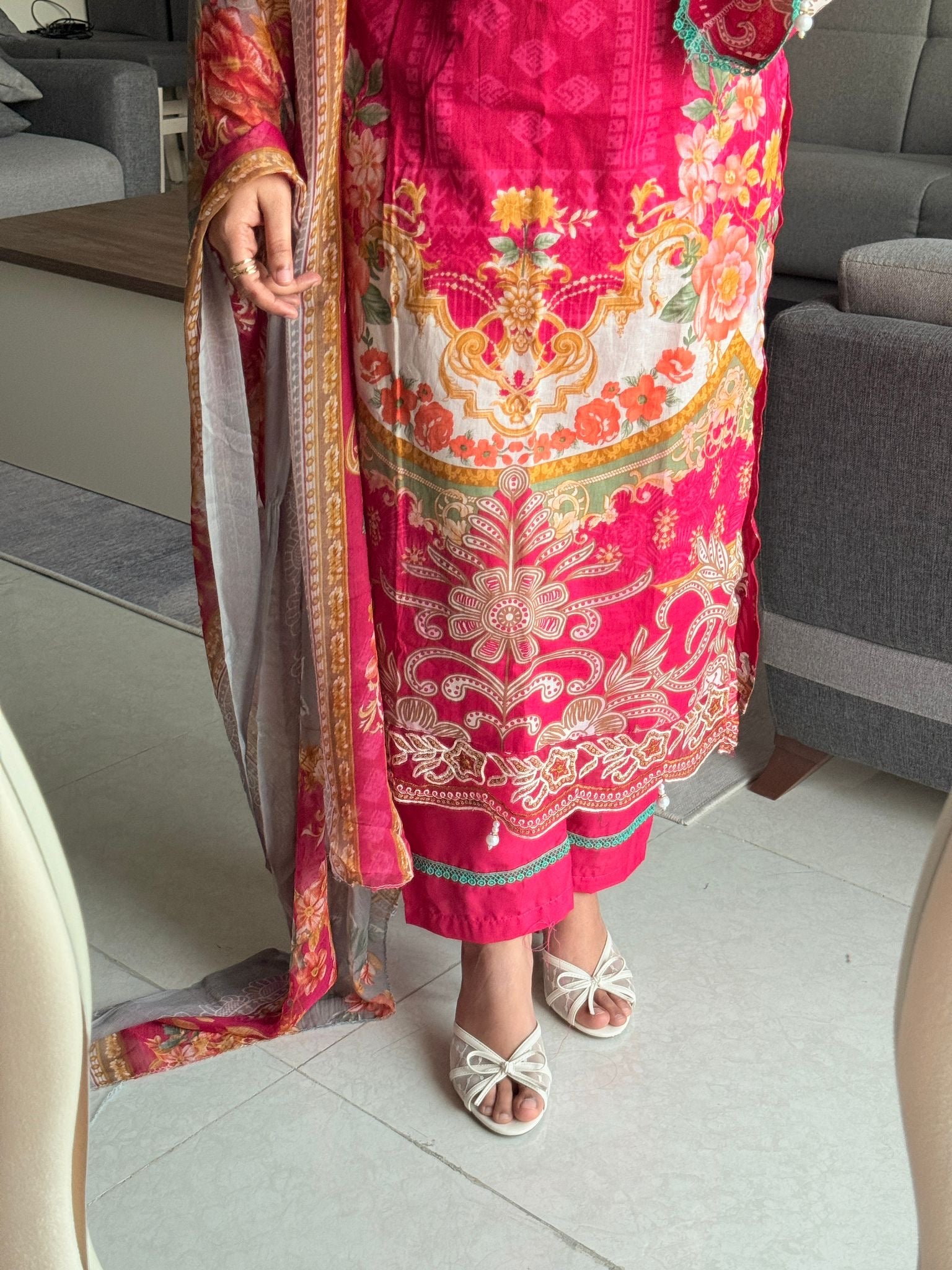 Floral printed with embroidery detailed suit - Pehnava Lawns