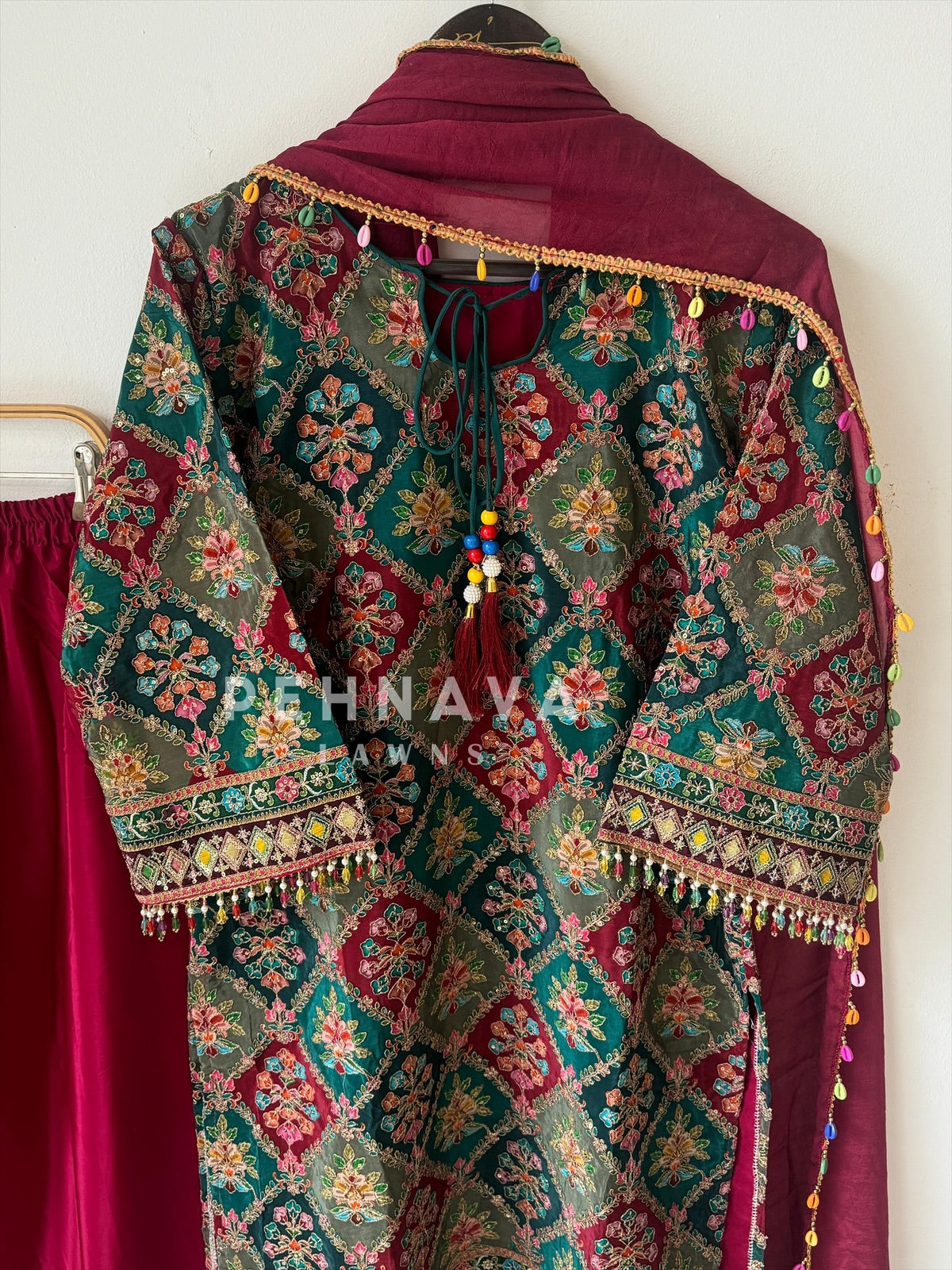 Intricate Floral Embroidery Suit With Beaded Dupatta(Pre-booking 6-7 Days Dispatching Time ) - Pehnava Lawns