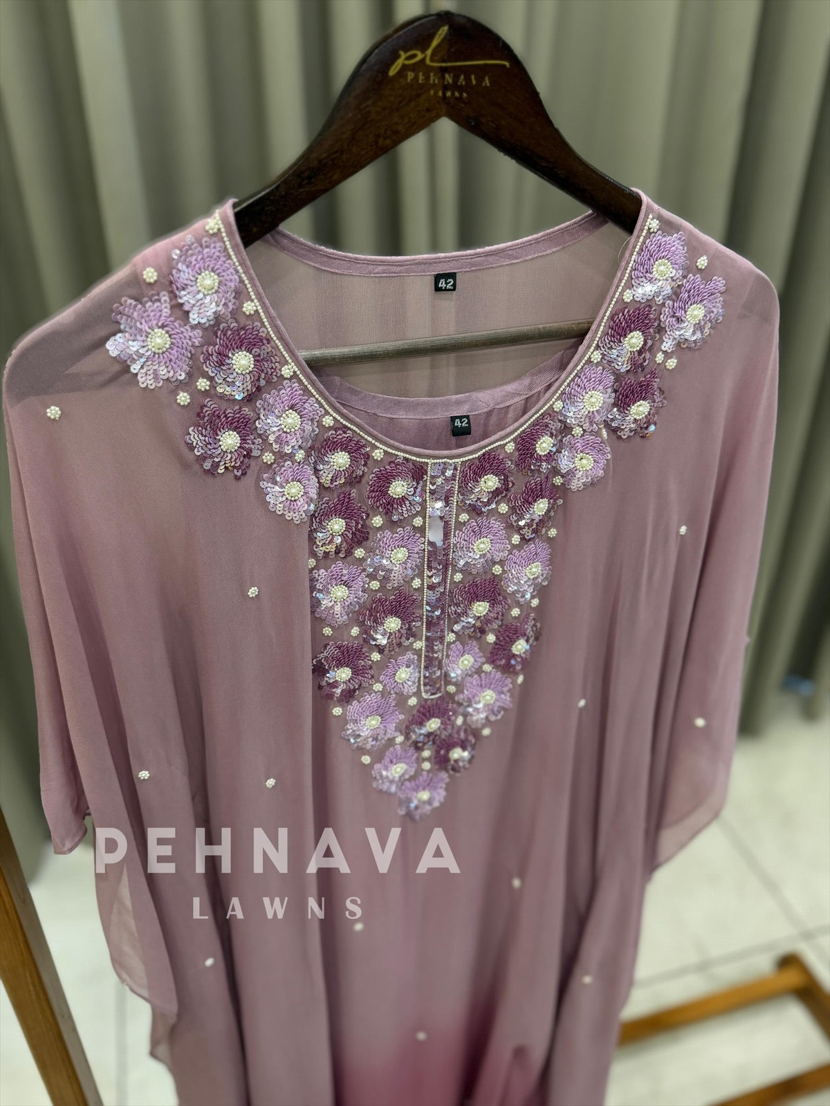 Handworked Multishade Floral Pearl Kaftan
