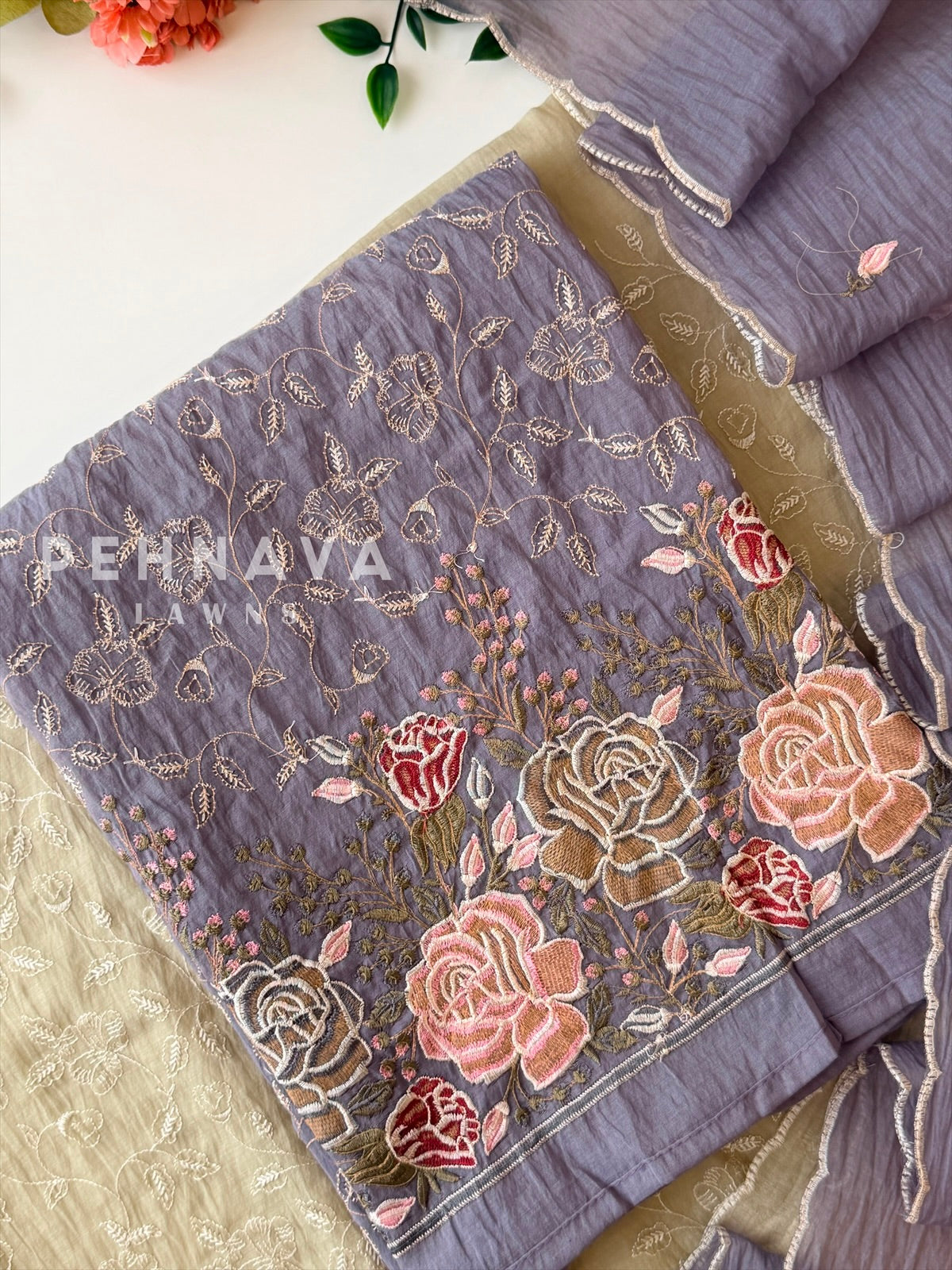 Heavy Embroidered Unstitched Chanderi Suit