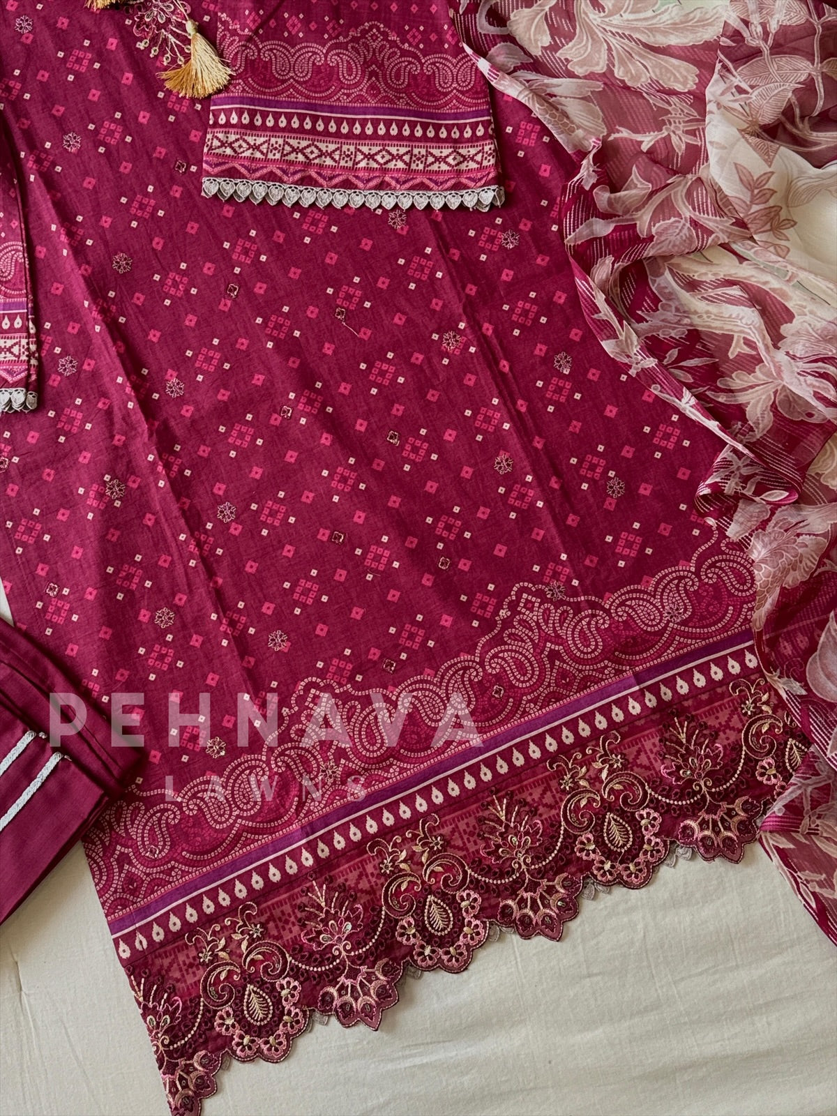 Unstitched Cotton Lawn Suit -No.2 - Pehnava Lawns