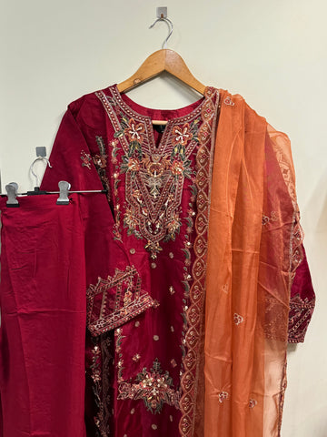 Organza embroidered suit-1252