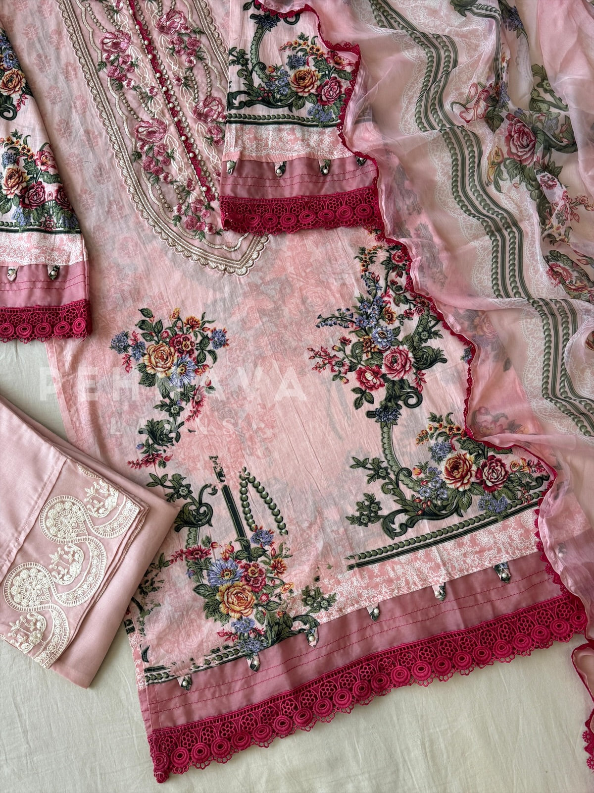 Cotton Lace Detail Suit Set-1483