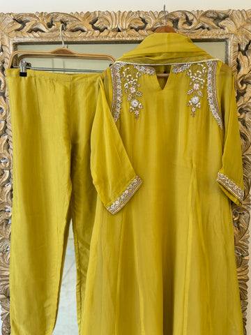 Pure organza aline suit with neck detailing-color options available