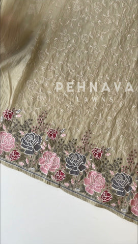 Heavy Embroidered Unstitched Chanderi Suit
