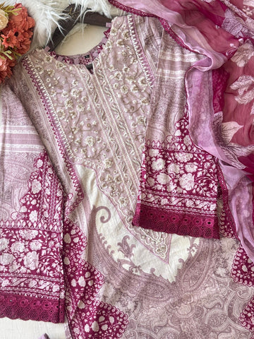 Pink Neckline Embroidered Pak-Suit - Pehnava Lawns