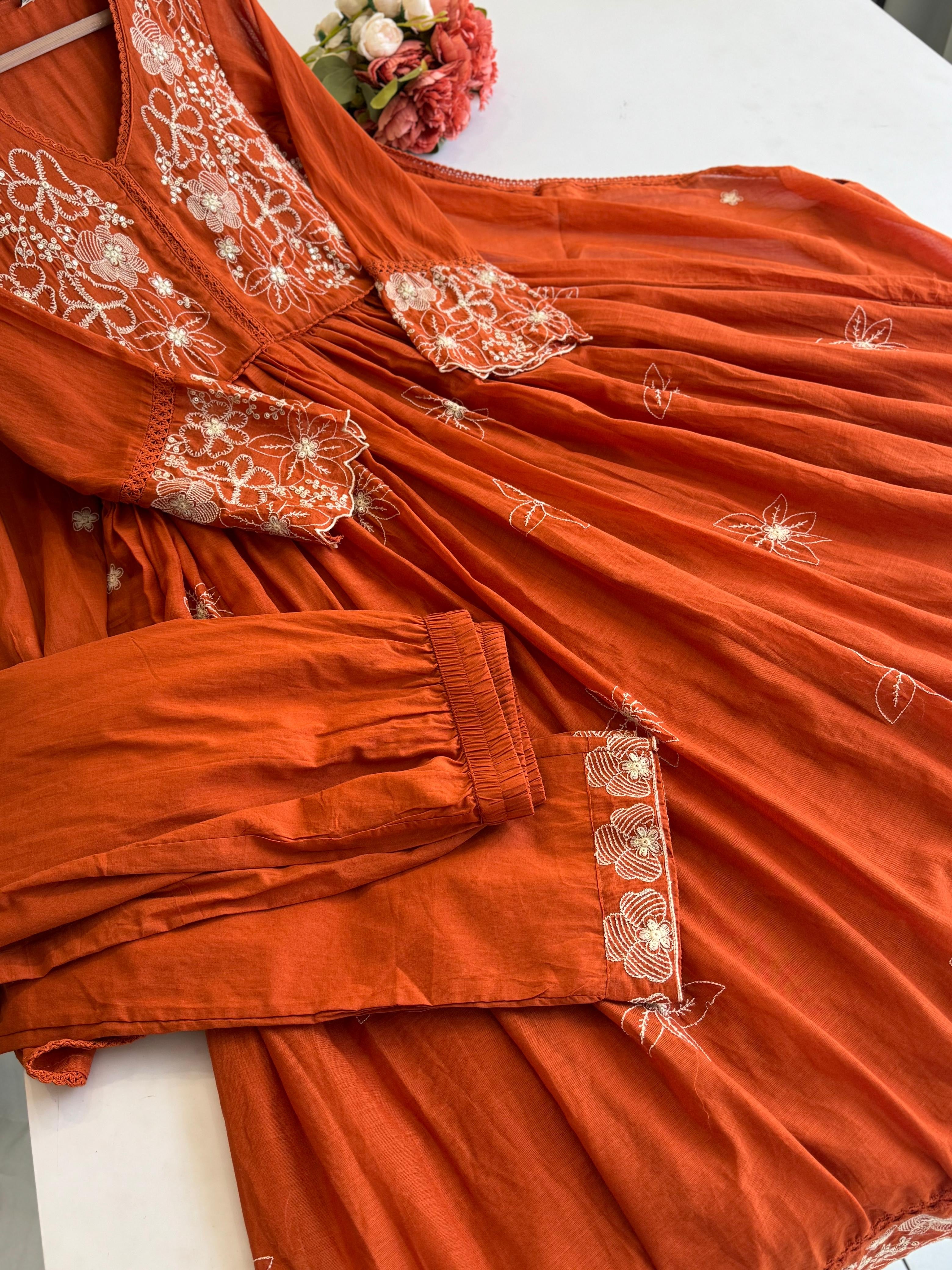 New Pink&Orange Mul-Cotton Premium Anarkali Suit