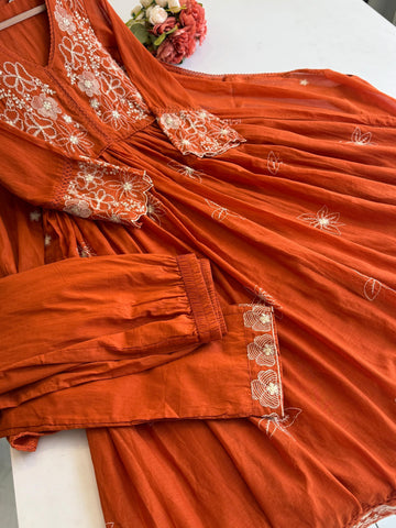 New Pink&Orange Mul-Cotton Premium Anarkali Suit