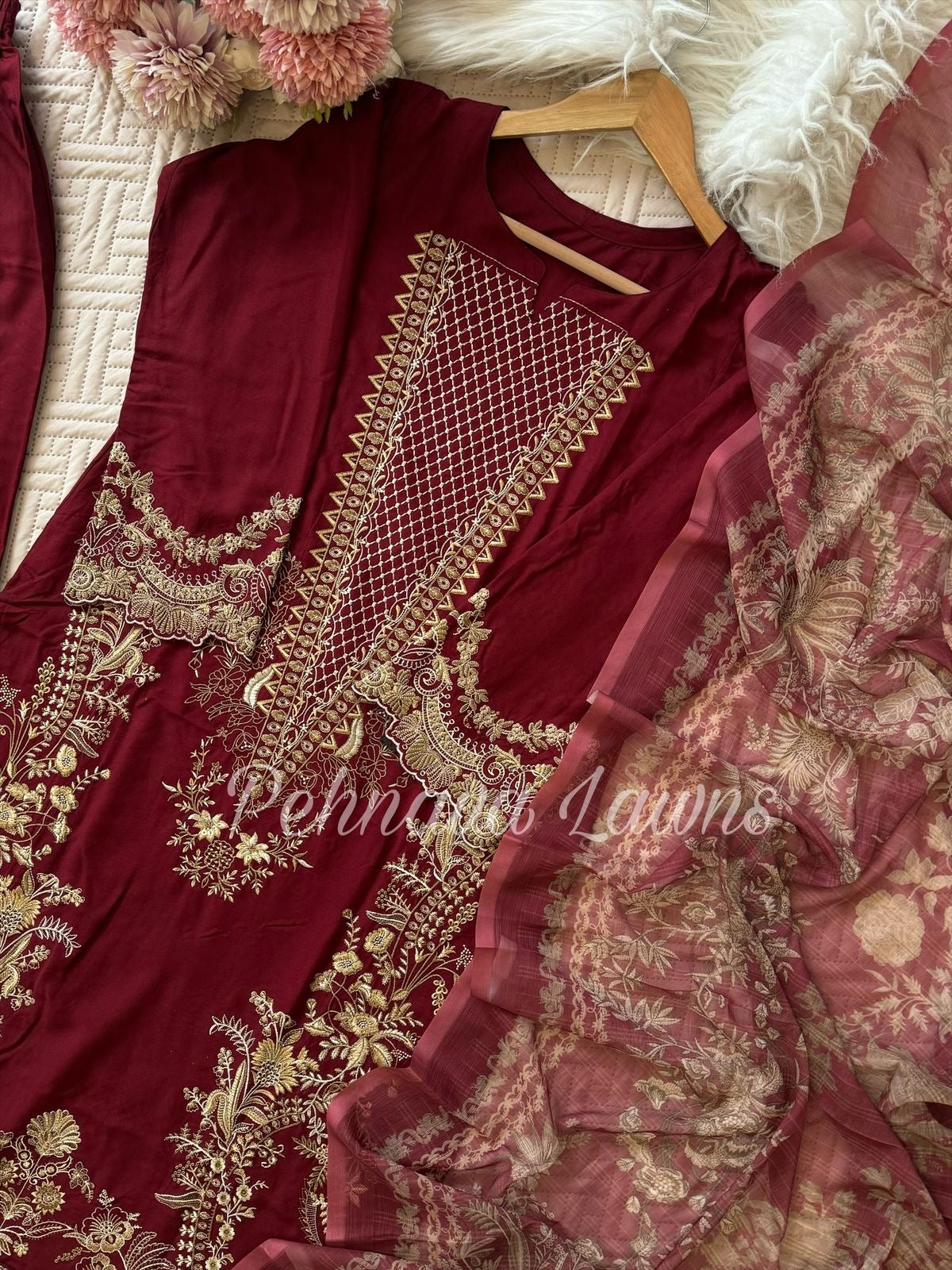 Semistitched Rayon Fully Embroidered Suit-3640