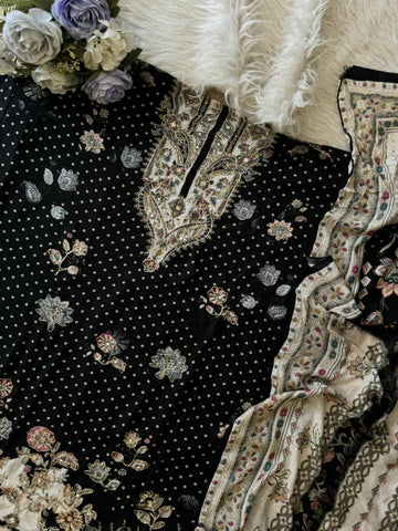 Premium Black and White Muslin Suit-285