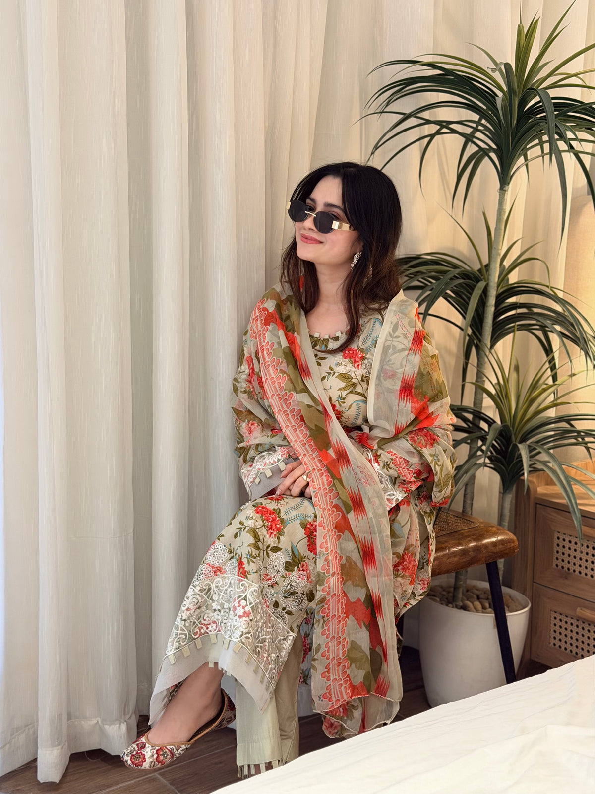 Printed Pakistani Lawn Suit with Embroidered Details 1342 - Pehnava Lawns