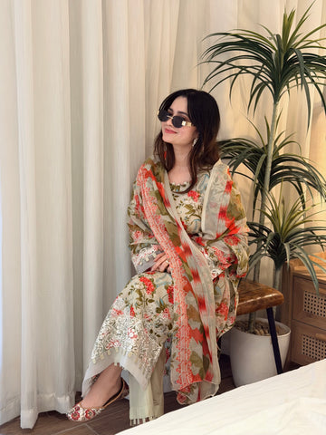 Printed Pakistani Lawn Suit with Embroidered Details 1342 - Pehnava Lawns