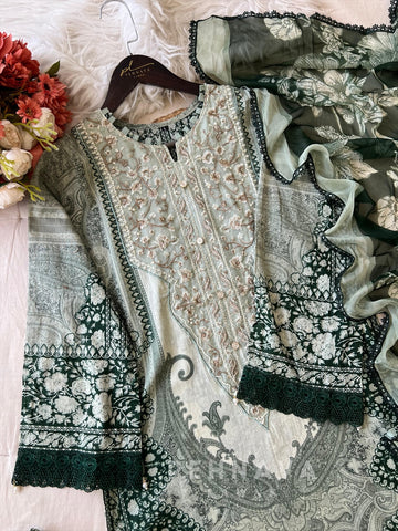 Green  Neckline Embroidered Pak-Suit