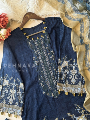 Classic Blue Printed Suit Set-AZ-1458