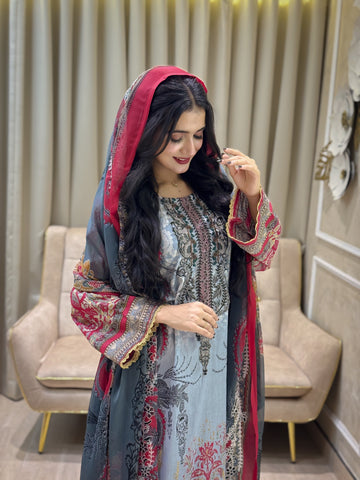 Intricate Floral Charmed Suit-Red(3525)