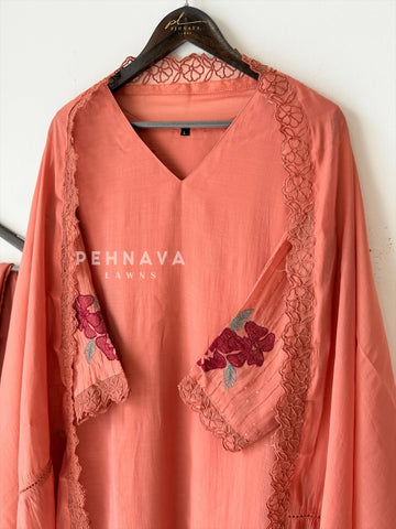 Lace‑Trimmed Embroidery Lawn Suit-16327