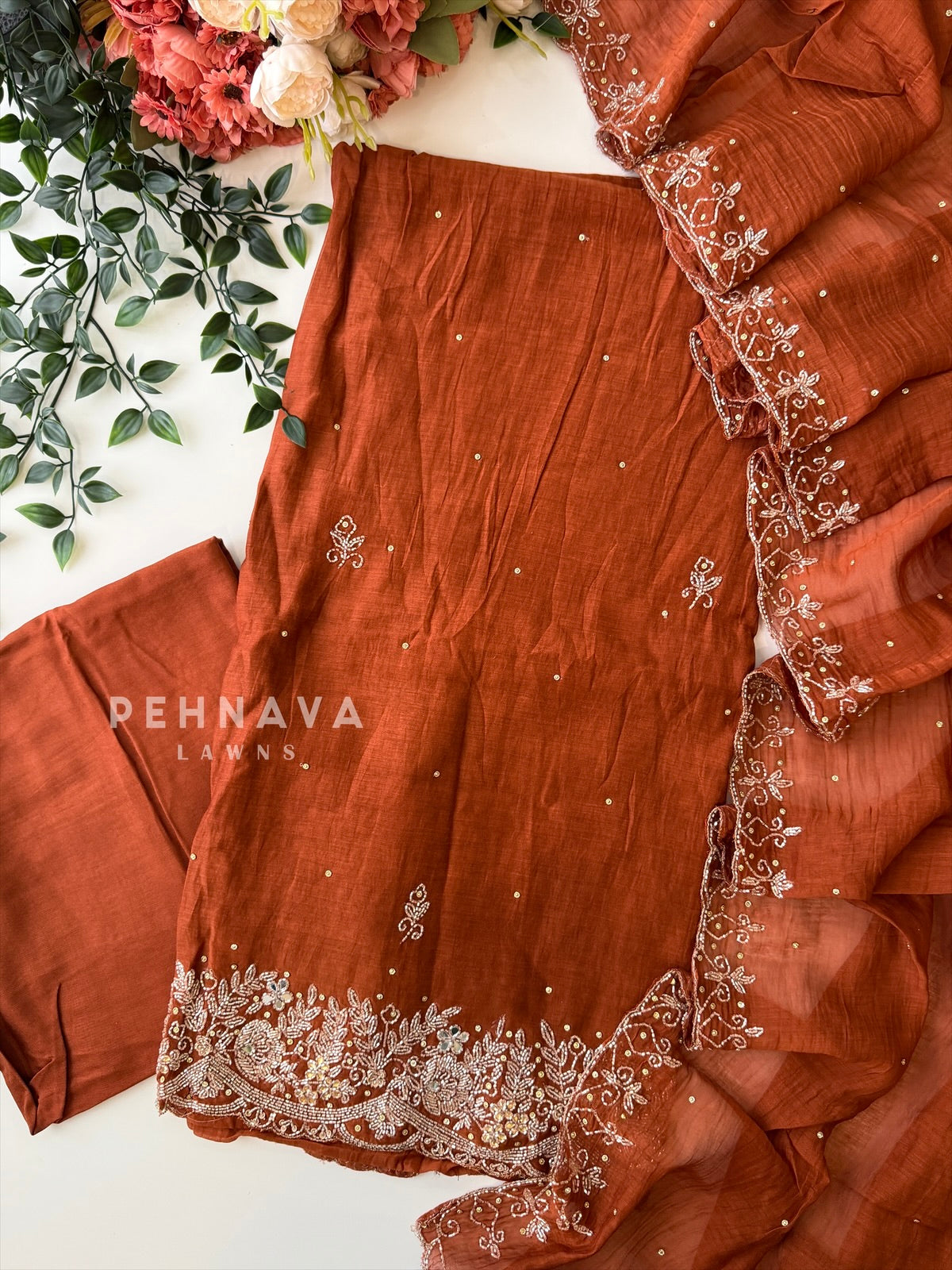 Chanderi Handworked Unstitched Suit-18566