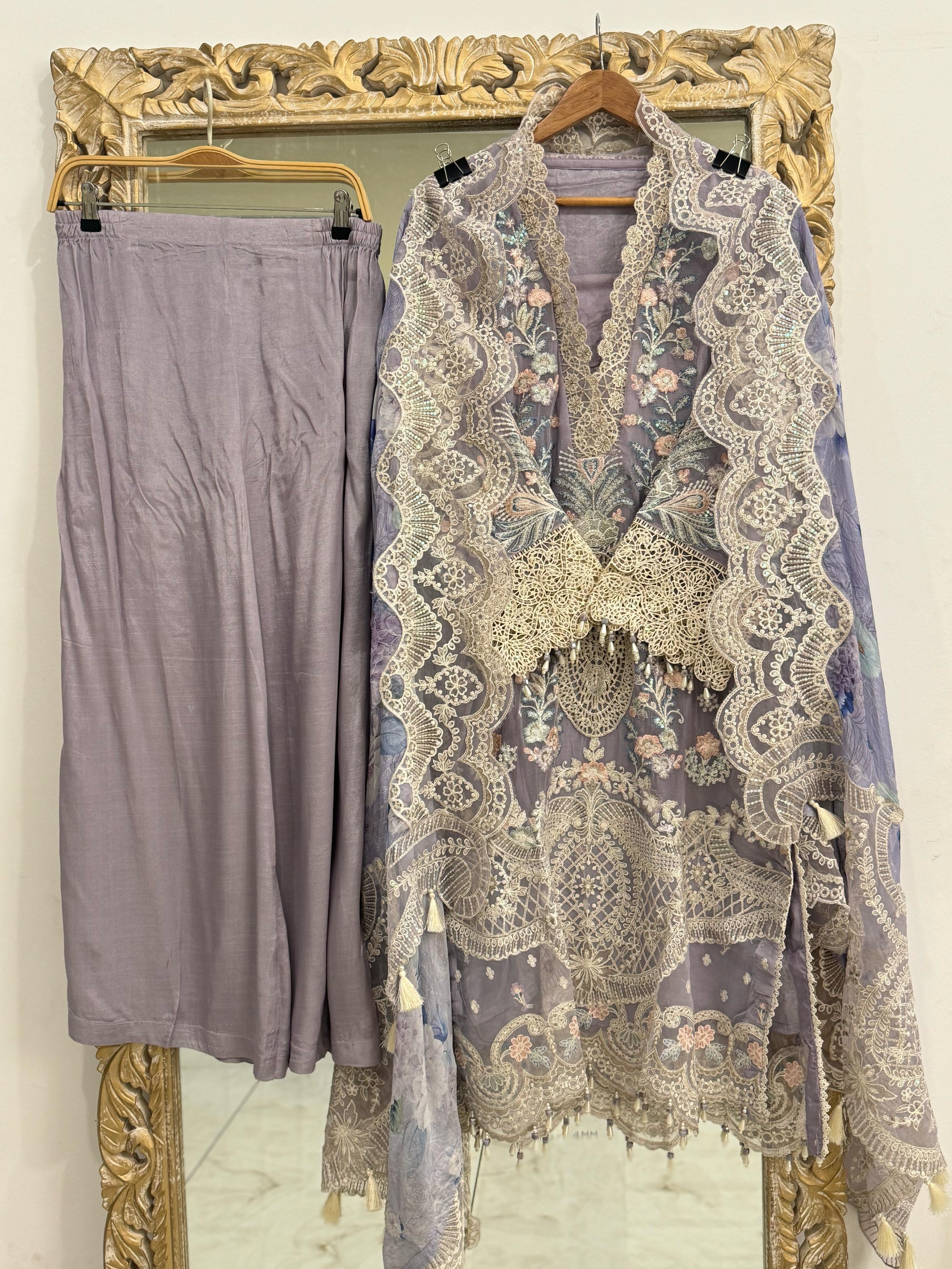 Heavily Embroidered Organza Suit-10
