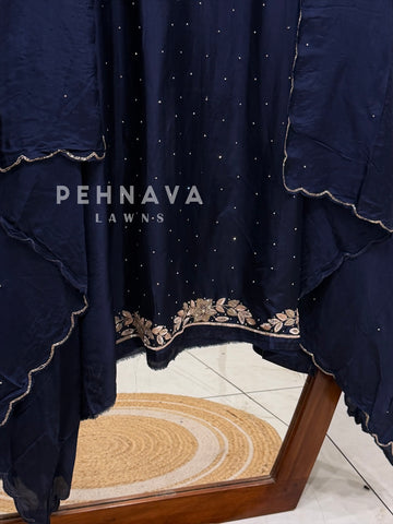 Premium Crepe Handworked Unstitched Suit H 5190