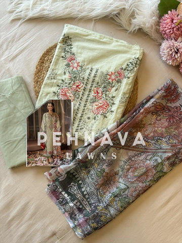 Cotton Embroidered Suit with Chiffon Dupatta-3772