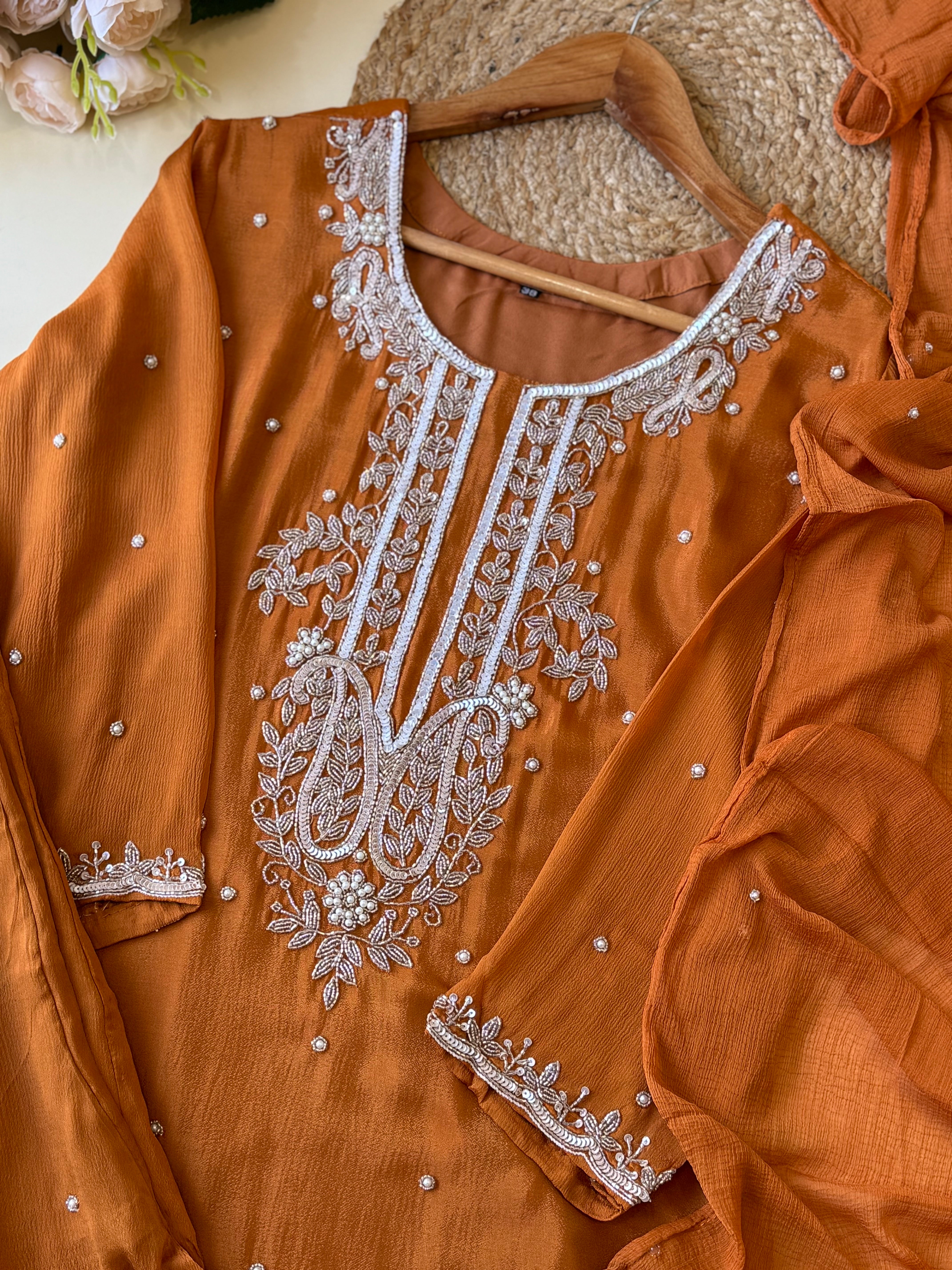 Chinnon hand worked party wear-rust