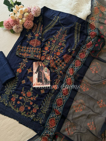 Semistitched Rayon Fully Embroidered Suit-1151