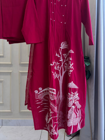 Cotton Pin-tucks slitted suit-0393