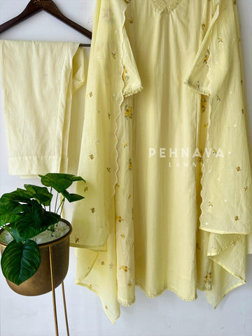Panel Cut Embroidered Suit-16566