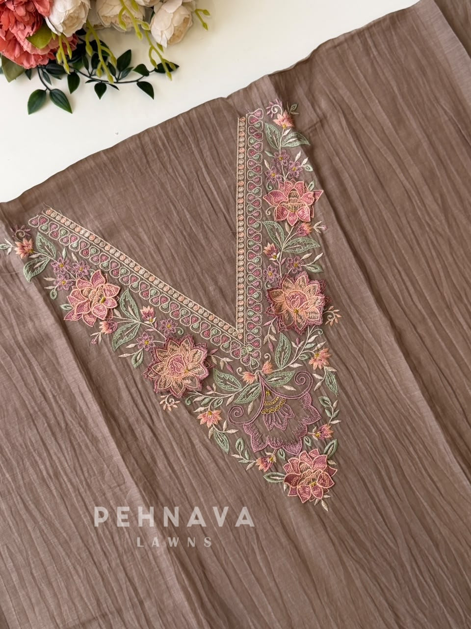 Chanderi Floral Embroidered Unstitched Suit 627