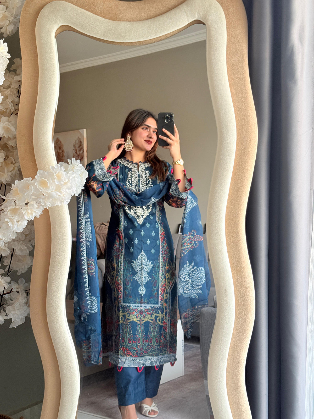 Pakistani printed suit with embroidered detailing