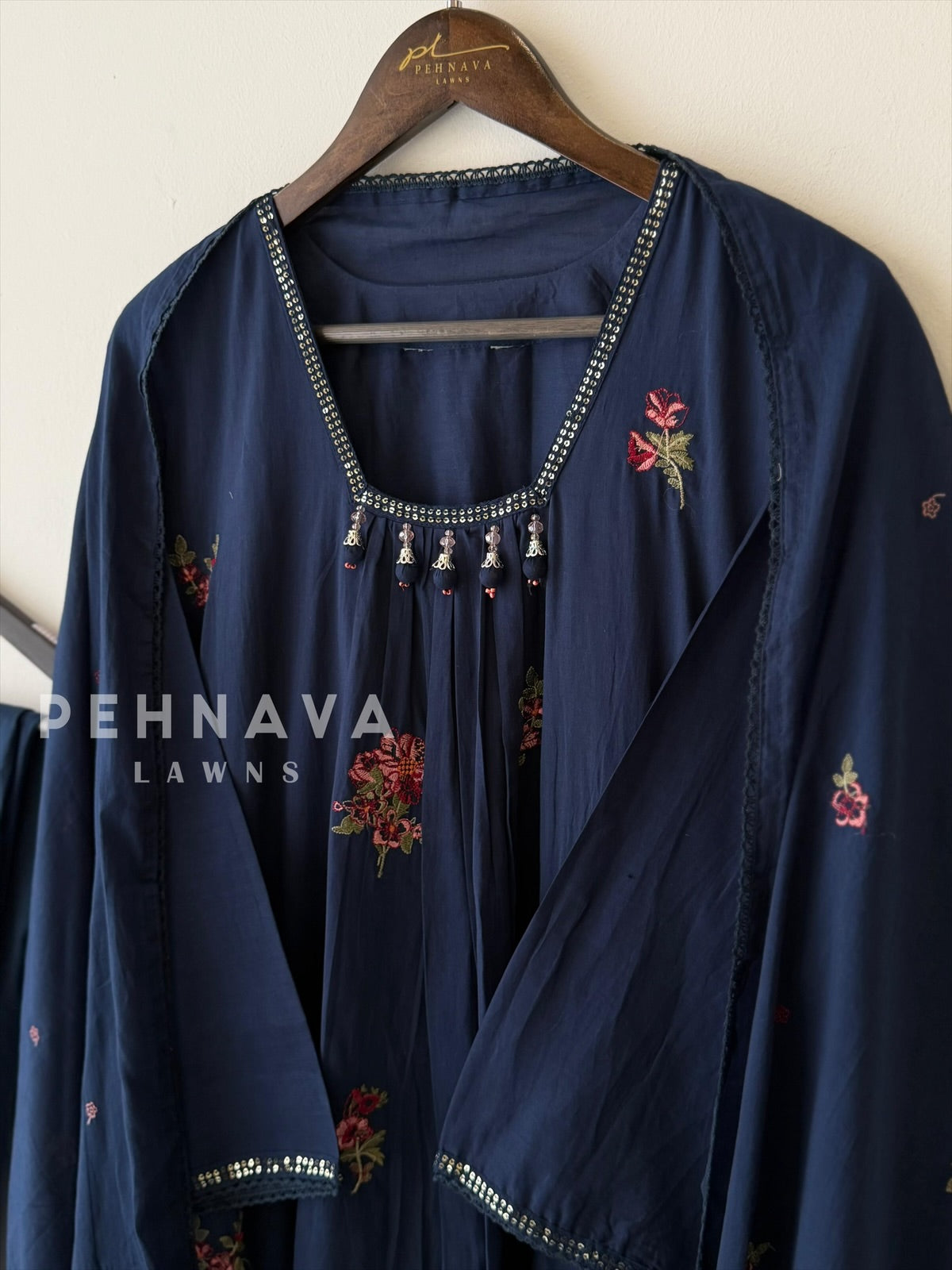 Neck Tassel Embroidered Suit-4163 - Pehnava Lawns